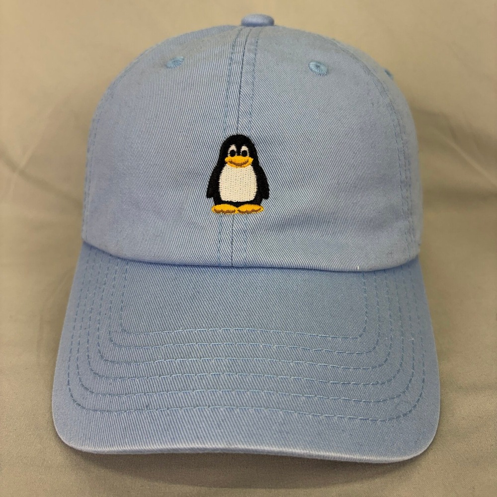 USA Premium Headwear Linux Penguin Hat Unisex OS Light Blue Embroidered Tux Cap